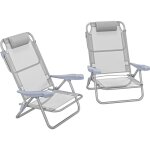 Lot de 2 chaises de jardin camping plage pliables t�ti�re dossier inclinable 6 niv. alu. teslin bleu ...