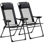Lot de 2 chaises de jardin camping pliables - dossier inclinable 5 positions - t�ti�re incluse - acier ...