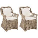 Lot de 2 chaises de jardin en rotin naturel int�rieur ext�rieur coussins beige clair maros ii
