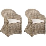 Beliani ? lot de 2 chaises de jardin en rotin naturel ? coussins en coton beige clair ? dimensions 56x87cm ...