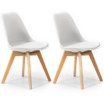 Lot de 2 chaises klara blanc tapissées en cuir synthétique avec pieds bois Lot de 2 chaises klara blanc tapissées en cuir synthétique avec pieds bois