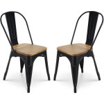 Lot de 2 chaises en mtal noir mat et assise en bois clair - style industriel - kosmi