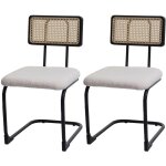 Hhg - lot de 2 chaises  pitement luge 712, chaise  dossier, bois rotin mtal boucl, tissu / textile ...