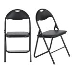 Eggree - lot de 2 chaises pliantes noires en coussin de sige en pu et pieds en mtal style classique ...