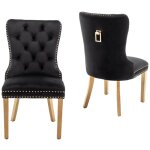 Homy france - lot de 2 chaises poignee clo�t� en velours noir pied gold