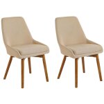Beliani - lot de 2 chaises rembourr�es et tapiss�es en tissu beige sur pieds en bois design r�tro scandinave ...