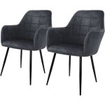 Lot de 2 chaises de salle � manger cuisine salon s�jour gris fonc� assise si�ge rembourr�e en velours ...