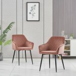 Lot de 2 chaise de salle à manger, fauteuil, siège rembourrée, avec accoudoirs, pieds en métal, revêtement ... Lot de 2 chaise de salle à manger, fauteuil, siège rembourrée, avec accoudoirs, pieds en métal, revêtement ...