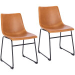 Svita - lot de 2 chaises de salle à manger pieds métal piètement traîneau similicuir cognac Svita - lot de 2 chaises de salle à manger pieds métal piètement traîneau similicuir cognac