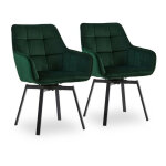 Lot de 2 chaises de salle � manger rembourr�es en velours pivotant � 360� avec dossier et pieds en m�tal, ...