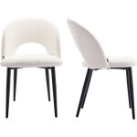 Homifab - lot de 2 chaises de salle � manger en tissu bouclette �cru, pi�tement noir - moss