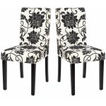 D�coshop26 - lot de 2 chaises de salle � manger en tissu imprim� blanc&noir pieds fonc�s cds04022