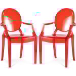 Lot de 2 chaises de salle  manger transparentes - design avec accoudoirs - louis xiv rouge transparent ...