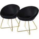 Lot de 2 chaises de salle � manger en velours, noir, avec dossier rond, assise rembourr�e, pieds en m�tal ...