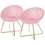 Lot de 2 chaises de salle  manger en velours, rose, avec dossier rond, assise rembourre, pieds en mtal ...