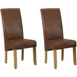 Vente - unique - lot de 2 chaises santos - microfibre aspect cuir vieilli - pieds bois clair