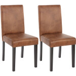 Lot de 2 chaises de s�jour littau, simili - cuir, aspect daim marron, pieds fonc�s