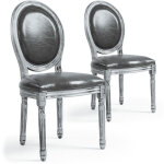 Lot de 2 chaises de style m�daillon louis xvi simili (p. u) gris bois patin� argent