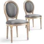 Cotecosy - lot de 2 chaises de style mdaillon louis xvi tissu gris clair