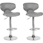 Lot de 2 chaises tabourets de bar en cuir pu gris et m�tal brillant pivotantes et r�glables pour cuisine ...