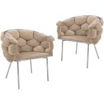 Deco in paris - lot de 2 chaises en velours beige pieds en mtal argent