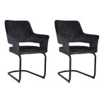 Meubletmoi - lot de 2 chaises en velours gris anthracite pied luge m�tal noir - rio