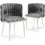 Lot de 2 chaises en velours gris pieds en m�tal argent� polo
