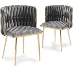 Deco in paris - lot de 2 chaises en velours gris pieds en métal doré polo Deco in paris - lot de 2 chaises en velours gris pieds en métal doré polo