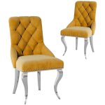 Deco in paris - lot de 2 chaises baroque en velours moutarde pieds argent rocco