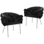 Deco in paris - lot de 2 chaises en velours noir pieds en m�tal argent� charlotte