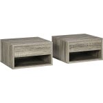 Homcom - lot de 2 chevets tables de nuit murales - tiroir coulissant, niche, plateau - dim. 37l x 32l ...