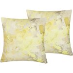 Beliani - lot 2 coussins d�coratifs 45 x 45 cm en coton blanc avec motif abstrait jaune accessoire id�al ...