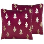 Beliani - lot de 2 coussins de nol avec motifs de sapin 45 x 45 cm en velours rouge
