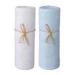 Lot de 2 draps housse lit bébé 60 x 120 cm / 100% coton / 57 fils / cm² - 1 blanc + 1 ciel Lot de 2 draps housse lit bébé 60 x 120 cm / 100% coton / 57 fils / cm² - 1 blanc + 1 ciel