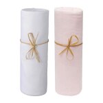 Lot de 2 draps housse lit bb 60 x 120 cm / 100% coton / 57 fils / cm - 1 blanc + 1 rose