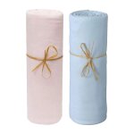 Lot de 2 draps housse lit bb 60 x 120 cm / 100% coton / 57 fils / cm - 1 rose + 1 ciel