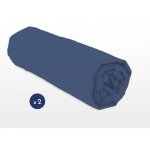 Lot de 2 draps housse uni coton 57 fils bleu 90x190 cm bonnet 25 cm