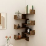 Bonnevie - lot de 2 �tag�res d'angle murales �tag�re de rangement - meuble de rangement ch�ne fum� 40x40x50 ...