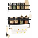 Lot de 2 Étagère murale cuisine en métal, Étagère à Épices, Étagère murale salle de bain, avec porte ... Lot de 2 Étagère murale cuisine en métal, Étagère à Épices, Étagère murale salle de bain, avec porte ...