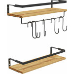 Homcom - lot de 2 tagres murales flottantes en bois de sapin et acier noir - tagres de cuisine  ...