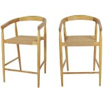 Drawer - lot de 2 fauteuils de bar en teck et corde tress� h65cm - bois clair - buri