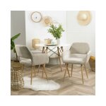 Meubles cosy lot de 2 fauteuil chaises de salle à manger scandinave en tissu beige Meubles cosy lot de 2 fauteuil chaises de salle à manger scandinave en tissu beige