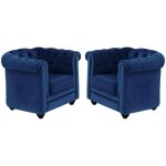 Vente - unique - lot de 2 fauteuils chesterfield - velours bleu roi Vente - unique - lot de 2 fauteuils chesterfield - velours bleu roi