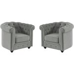 Vente - unique ? lot de 2 fauteuils chesterfield en velours gris clair ? structure en bois ? dossier ...