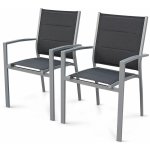 Sweeek - lot de 2 fauteuils - chicago - en aluminium et textil�ne. empilables gris / gris fonc�