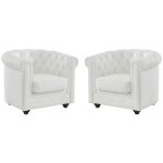 Vente - unique - lot de 2 fauteuils en cuir de buffle chesterfield - blanc