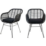 House nordic - lot de 2 fauteuils indoor / outdoor aspect rotin et mtal avec coussin - noir - trieste ...