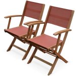 Lot de 2 fauteuils de jardin en bois almeria. 2 fauteuils pliants eucalyptus huil� et textil�ne terracotta ...