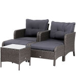 Outsunny - lot de 2 fauteuils de jardin grand confort repose - pied table basse rsine tresse imitation ...
