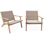 Lot de 2 fauteuils relax en bois et en r�sine effet paillage belize 62 x 78 x 67 cm